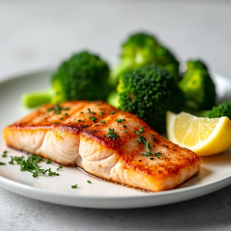 Seared Salmon with Steamed Broccoli and Lemon