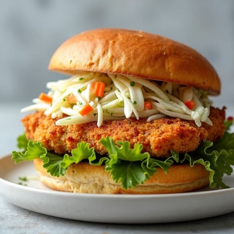 Crispy Baked Chicken Sandwich with Creamy Dill Slaw