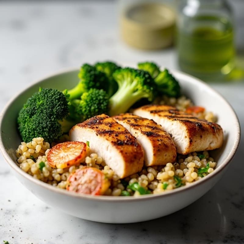 Grilled Chicken Breast with Quinoa and Roasted Broccoli