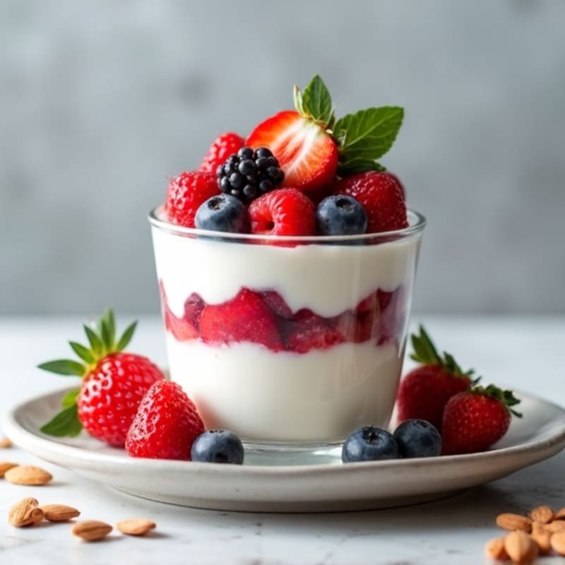 Greek Yogurt Protein Parfait with Mixed Berries and Almonds