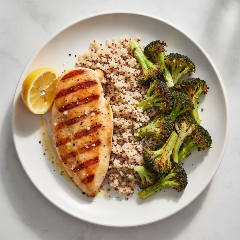 Grilled Chicken Breast with Roasted Broccoli and Quinoa