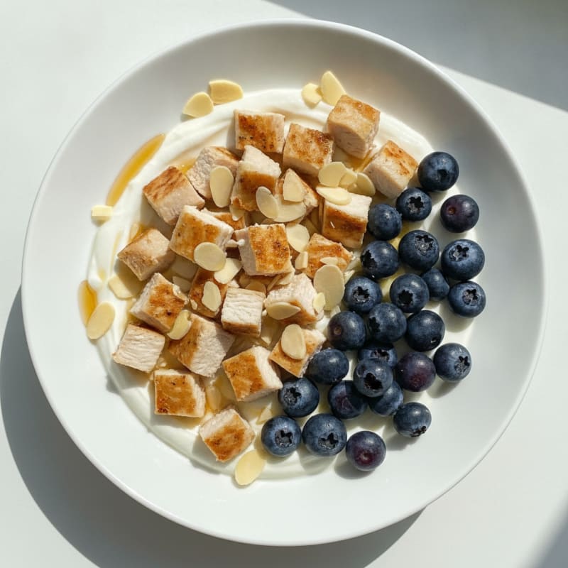 Protein Greek Yogurt Bowl with Diced Chicken and Berries