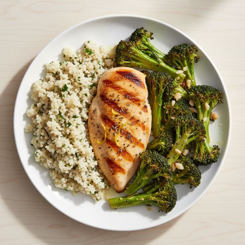 Grilled Chicken Breast with Roasted Broccoli and Quinoa