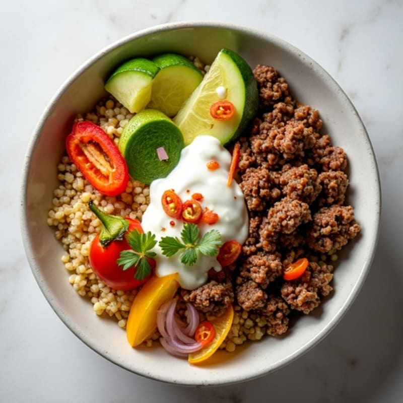 Seasoned Ground Beef and Veggie Bowl with Special Sauce