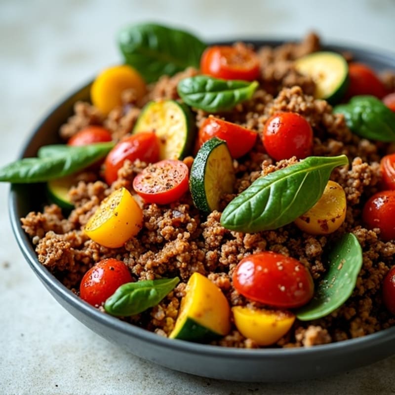 Spicy Ground Turkey and Roasted Vegetable Skillet