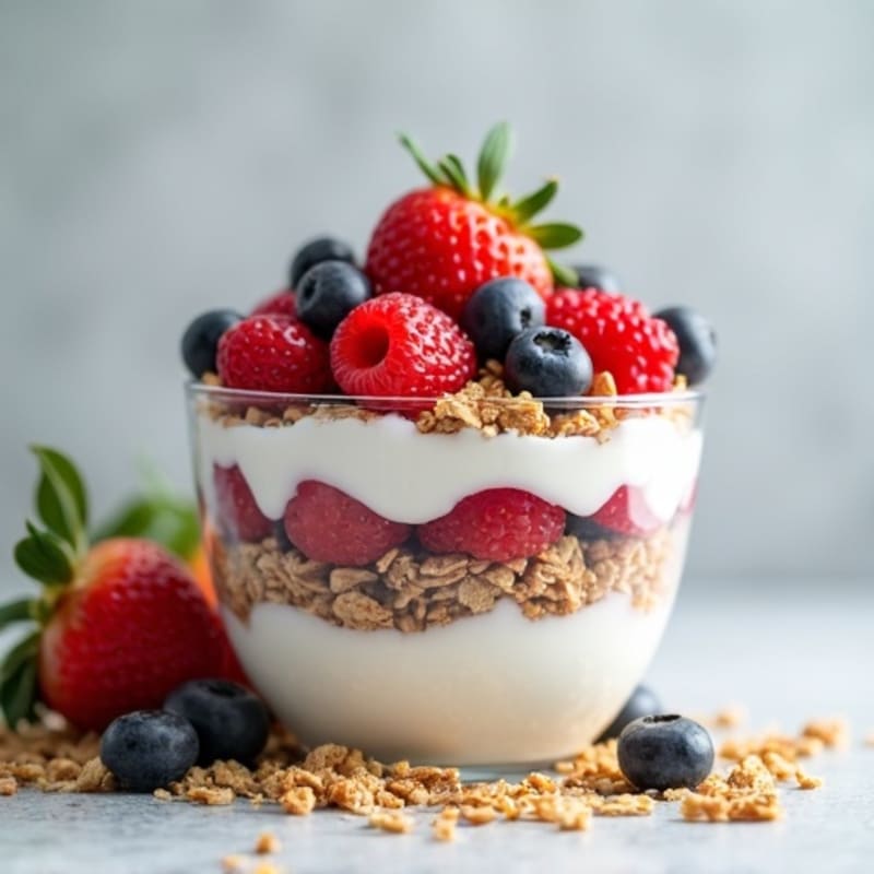 Greek Yogurt Parfait with Protein Granola and Mixed Berries