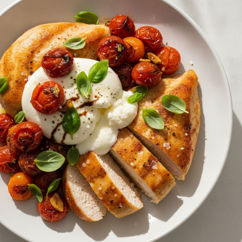 Burrata with Roasted Tomatoes and Basil