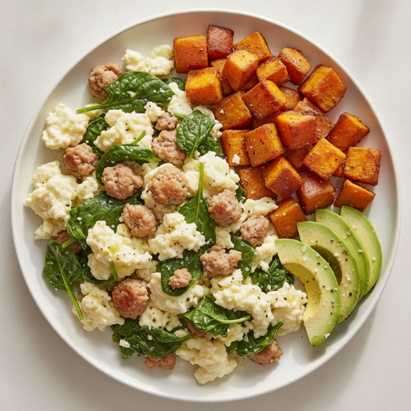 Egg White and Turkey Sausage Scramble with Spinach