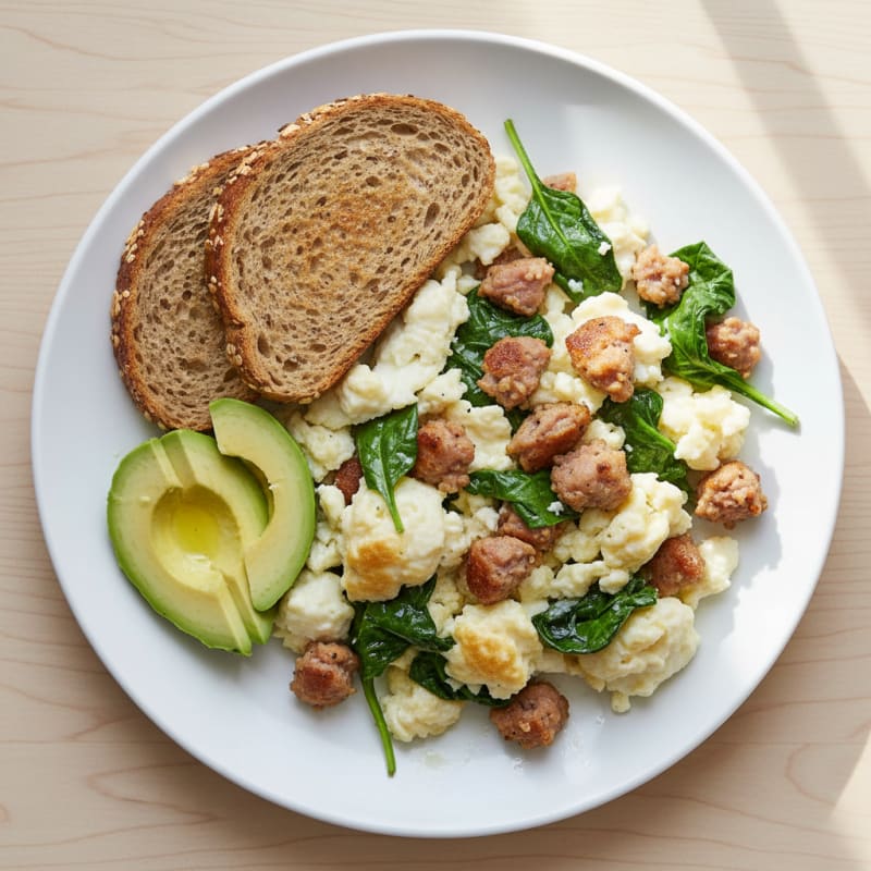 Egg White Scramble with Turkey Sausage and Spinach