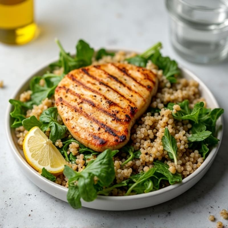 Grilled Chicken Breast Salad with Mixed Greens and Quinoa