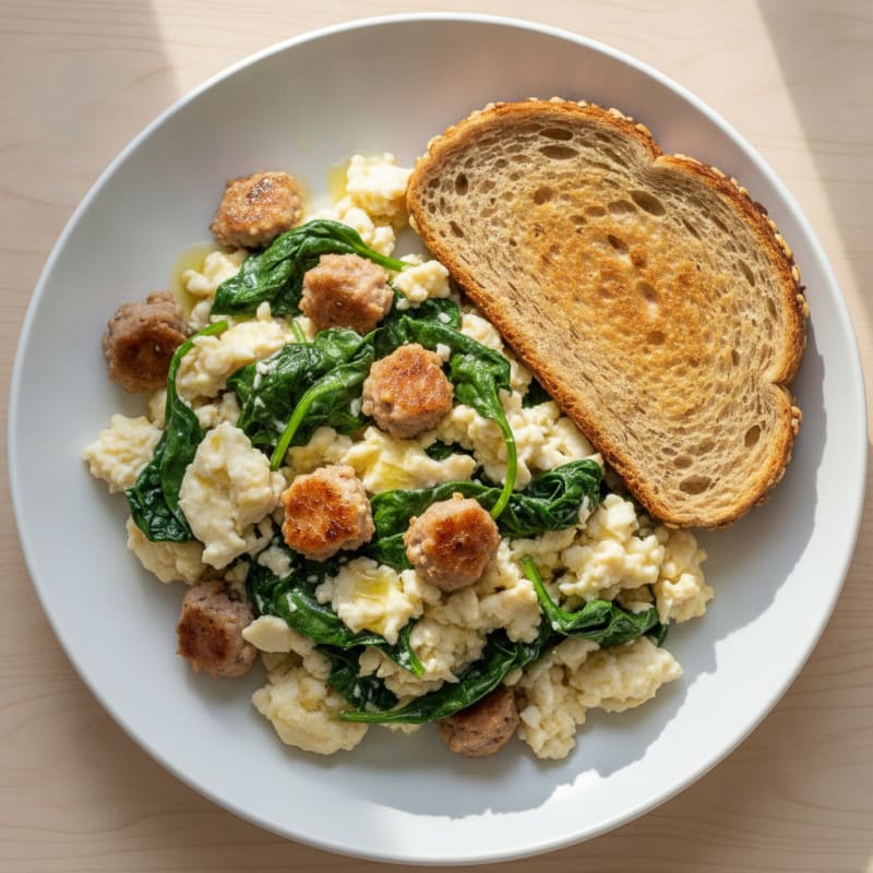 Egg White and Turkey Sausage Scramble with Spinach