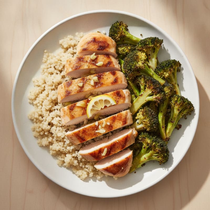Grilled Chicken Breast with Quinoa and Roasted Broccoli
