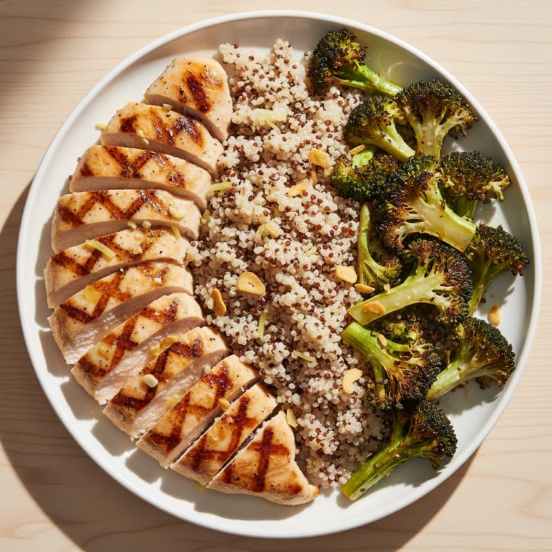 Grilled Chicken Breast with Quinoa and Roasted Broccoli