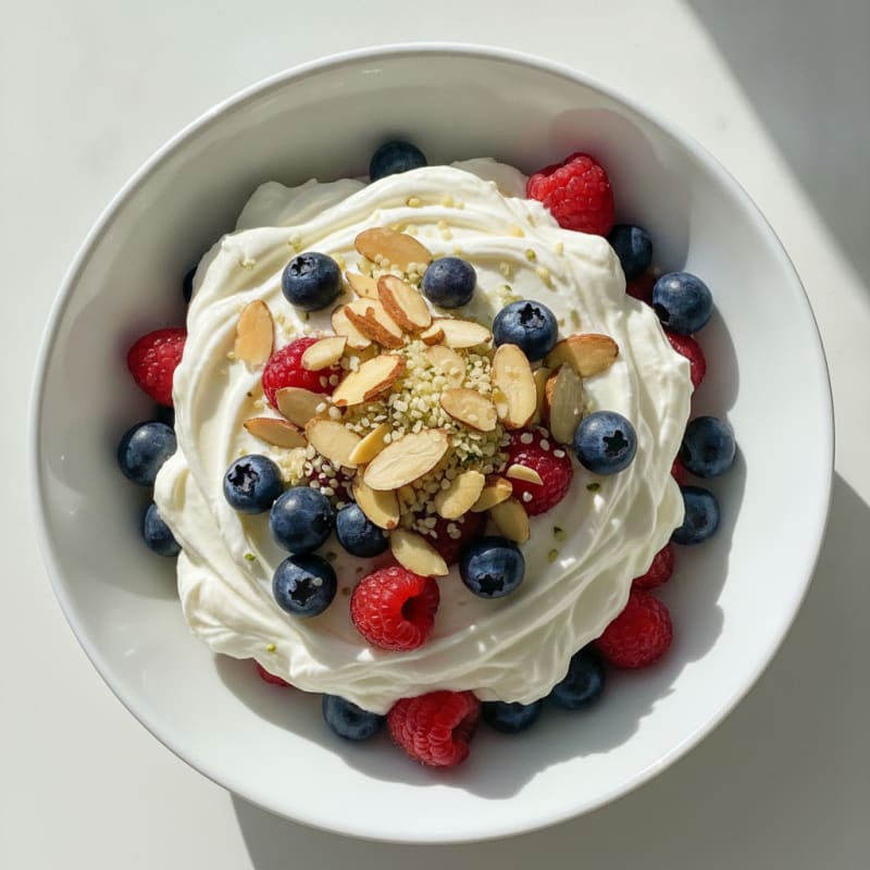 Greek Yogurt Protein Parfait with Mixed Berries and Almonds