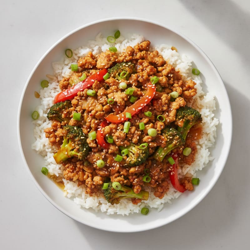 Ground Turkey and Vegetable Stir Fry with Jasmine Rice