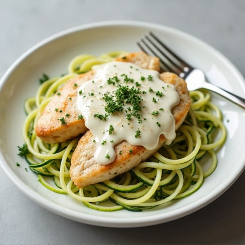 Creamy Lightened-Up Chicken Alfredo with Zucchini Noodles