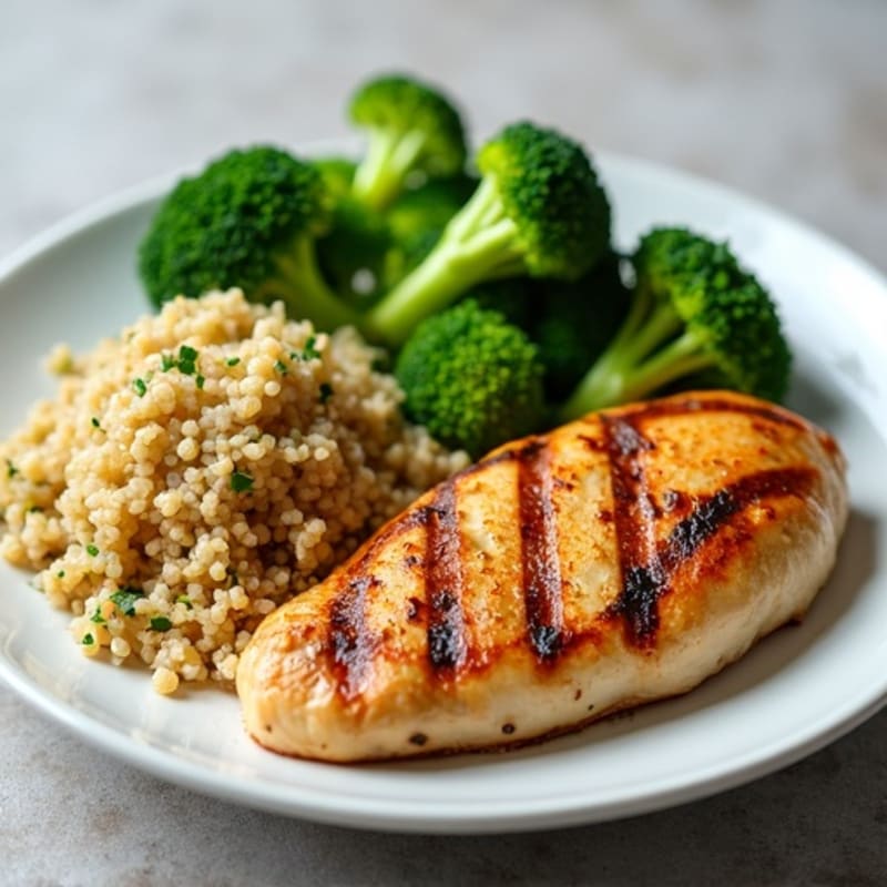 Grilled Chicken Breast with Roasted Broccoli and Quinoa
