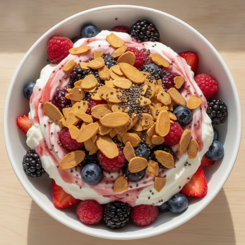 Greek Yogurt Protein Parfait with Mixed Berries and Almonds