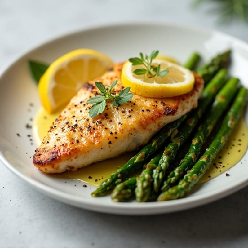 Lemon Garlic Pan-Seared Chicken with Roasted Asparagus