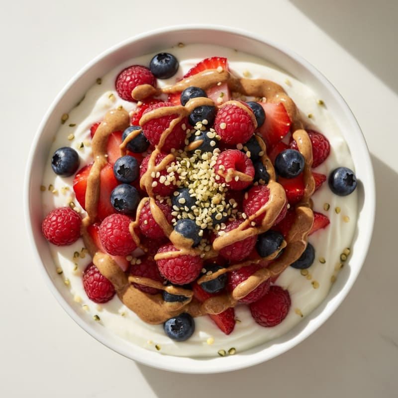 Greek Yogurt Protein Parfait with Mixed Berries and Almond Butter