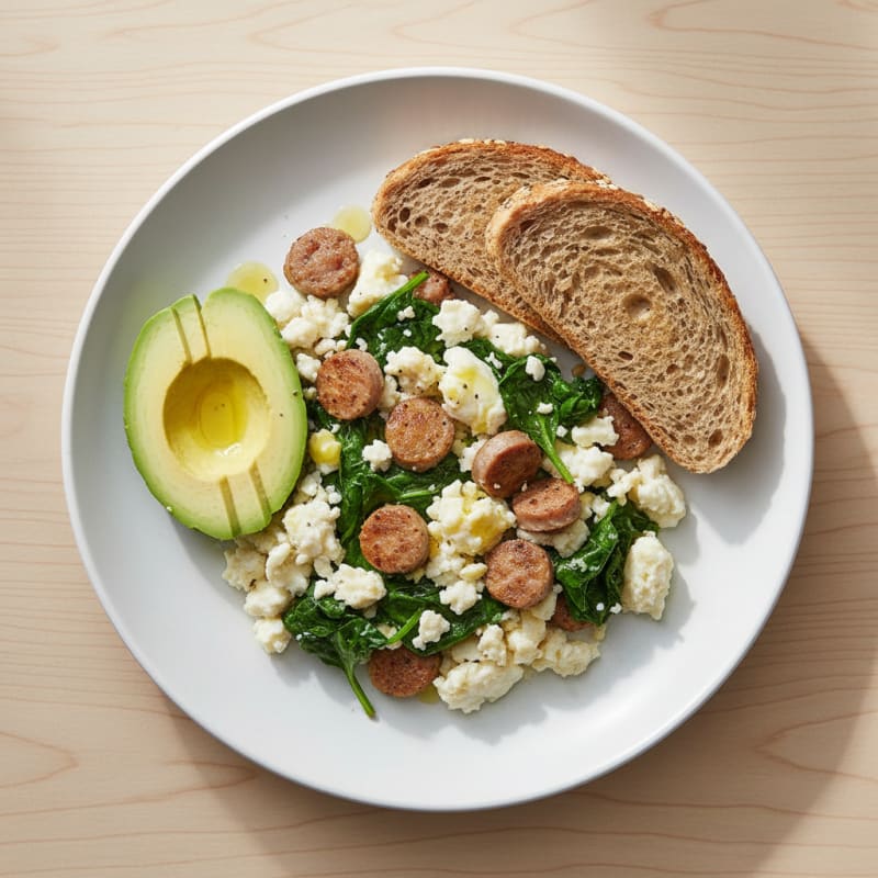 Egg White Scramble with Spinach and Turkey Sausage