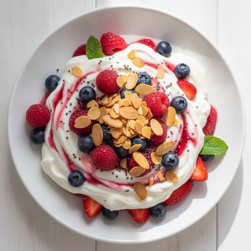 Greek Yogurt Protein Parfait with Mixed Berries and Almonds