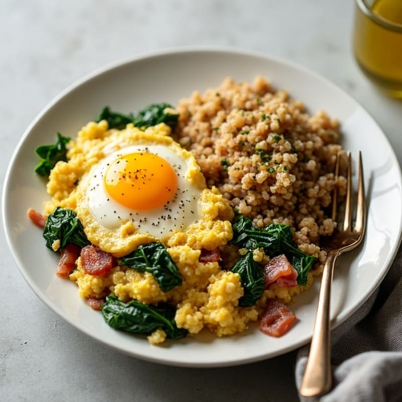 Egg White Scramble with Spinach, Turkey Bacon, and Quinoa