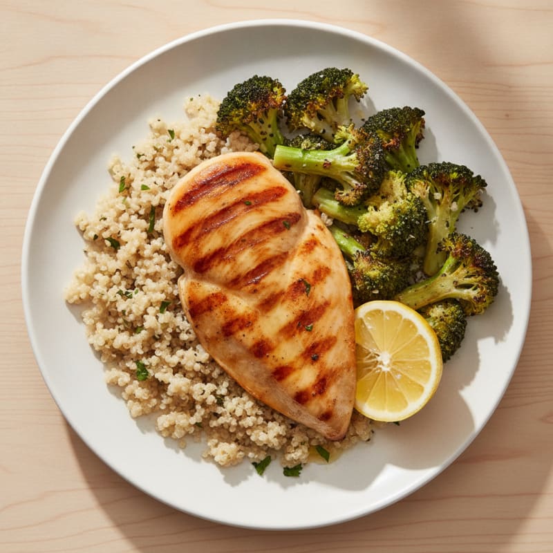 Grilled Chicken Breast with Quinoa and Roasted Broccoli