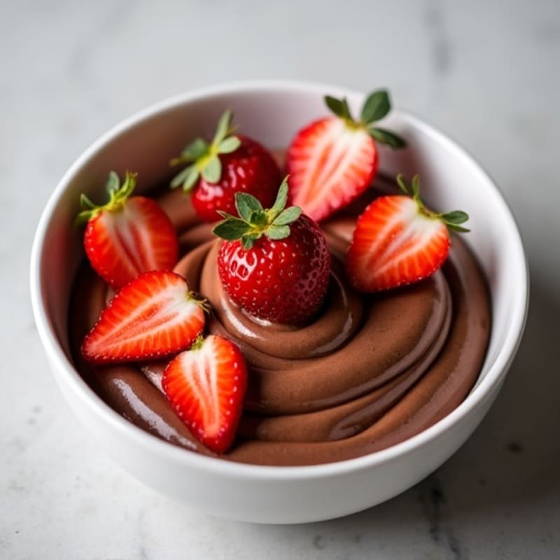 Silky Chocolate Protein Pudding with Sliced Strawberries