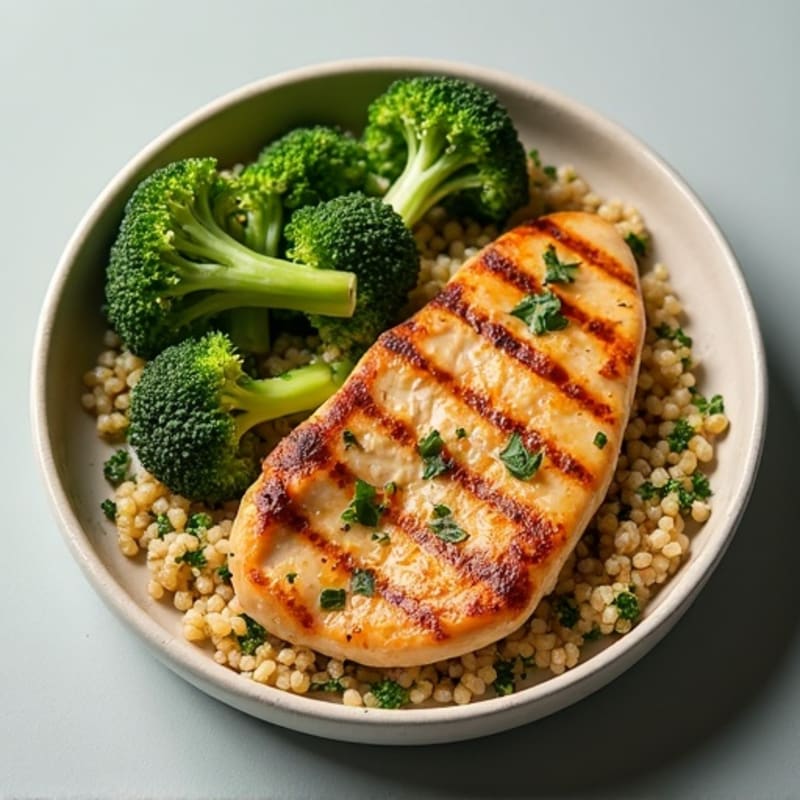 Grilled Chicken Breast with Quinoa and Roasted Broccoli
