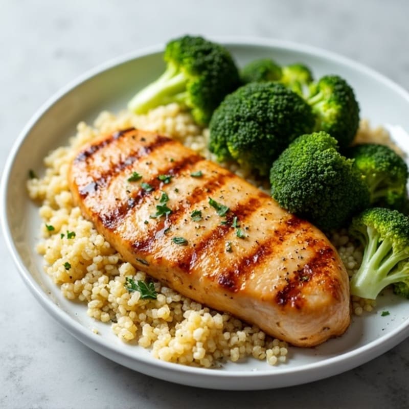 Grilled Chicken Breast with Quinoa and Roasted Broccoli