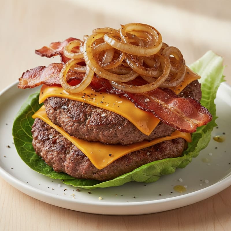 Double Bacon Cheeseburger with Caramelized Onions