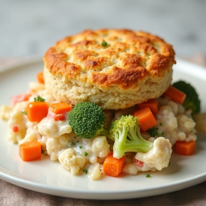 Creamy Chicken and Vegetable Casserole with Crispy Biscuit Topping