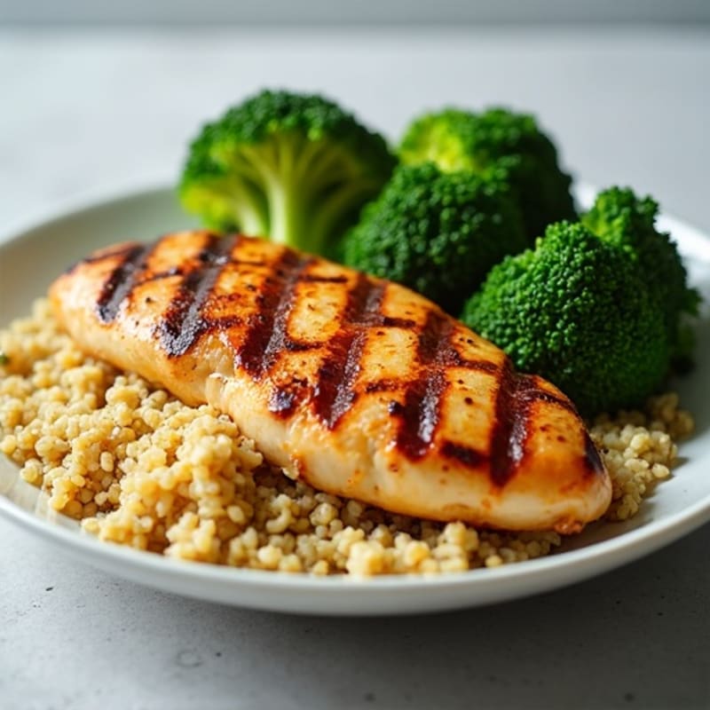 Grilled Chicken Breast with Quinoa and Roasted Broccoli
