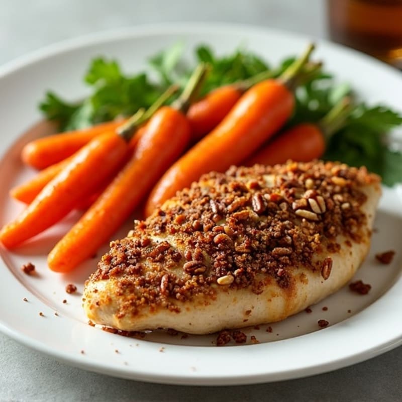 Crispy Pecan Crusted Chicken with Roasted Carrots