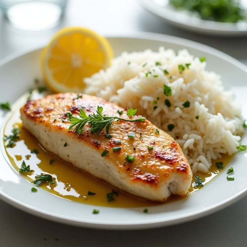 Lemon Herb Pan-Seared Chicken Breast with Fluffy White Rice
