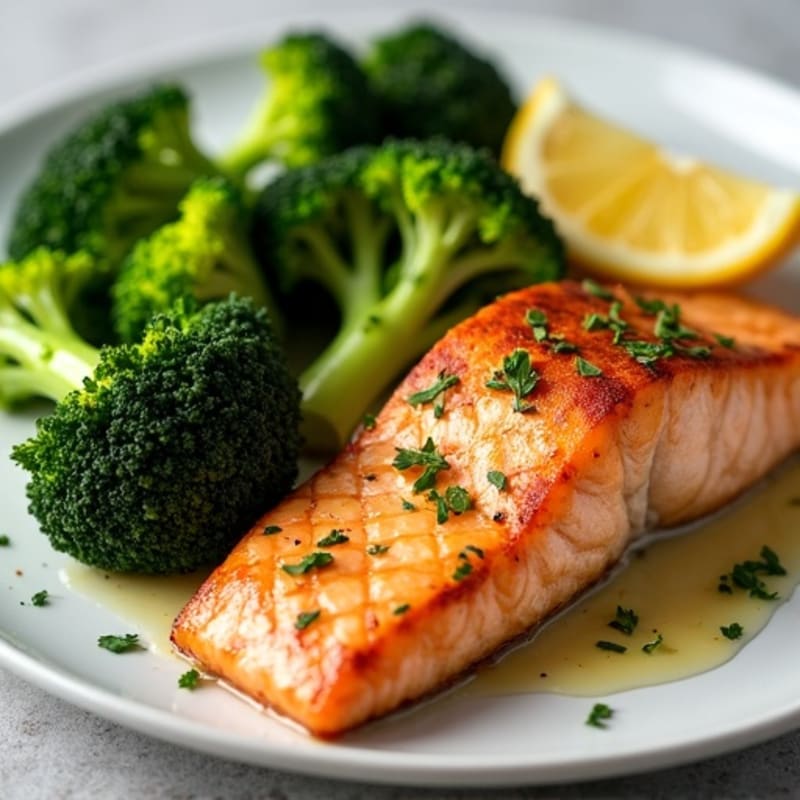 Crispy Pan-Seared Salmon with Lemon-Herb Roasted Broccoli