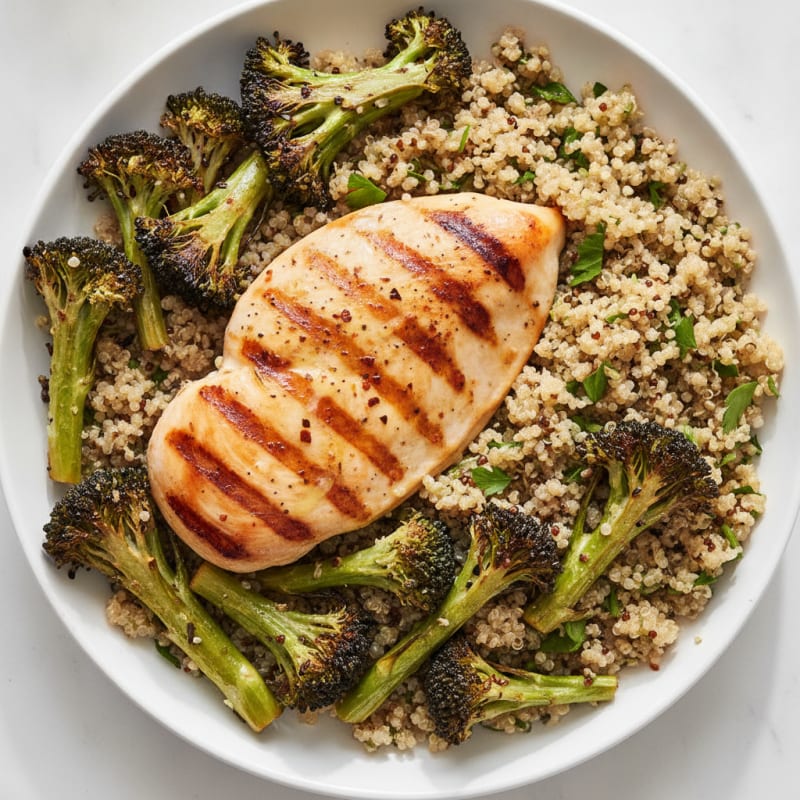 Grilled Chicken Breast with Roasted Broccoli and Quinoa