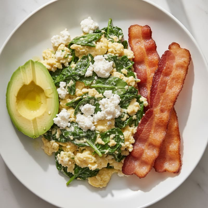Cottage Cheese Scramble with Spinach and Turkey Bacon