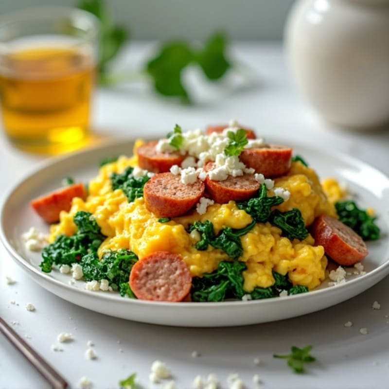 Egg White Scramble with Turkey Sausage and Spinach