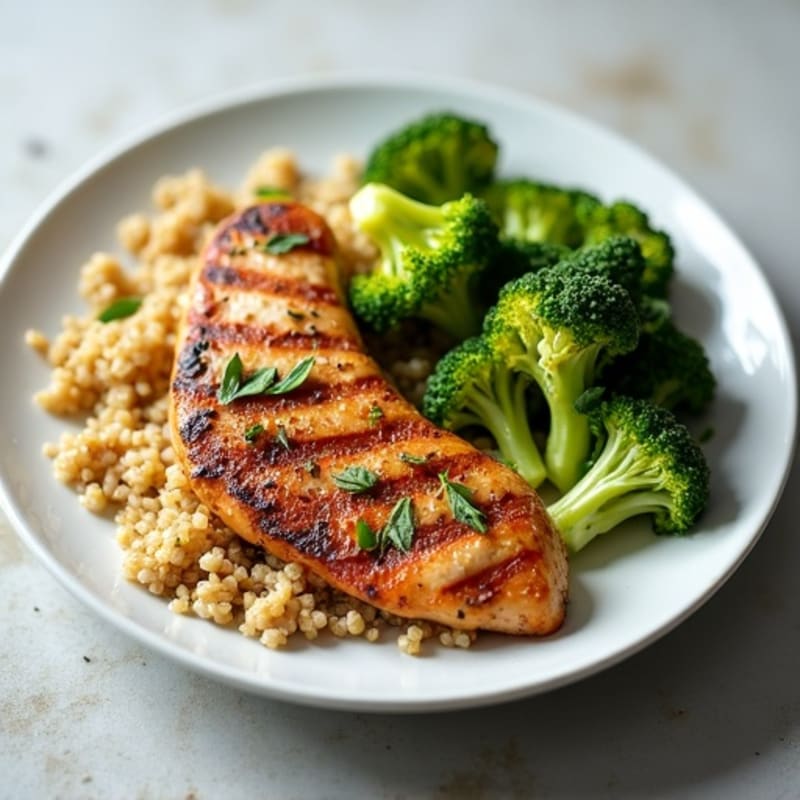 Grilled Chicken Breast with Quinoa and Steamed Broccoli