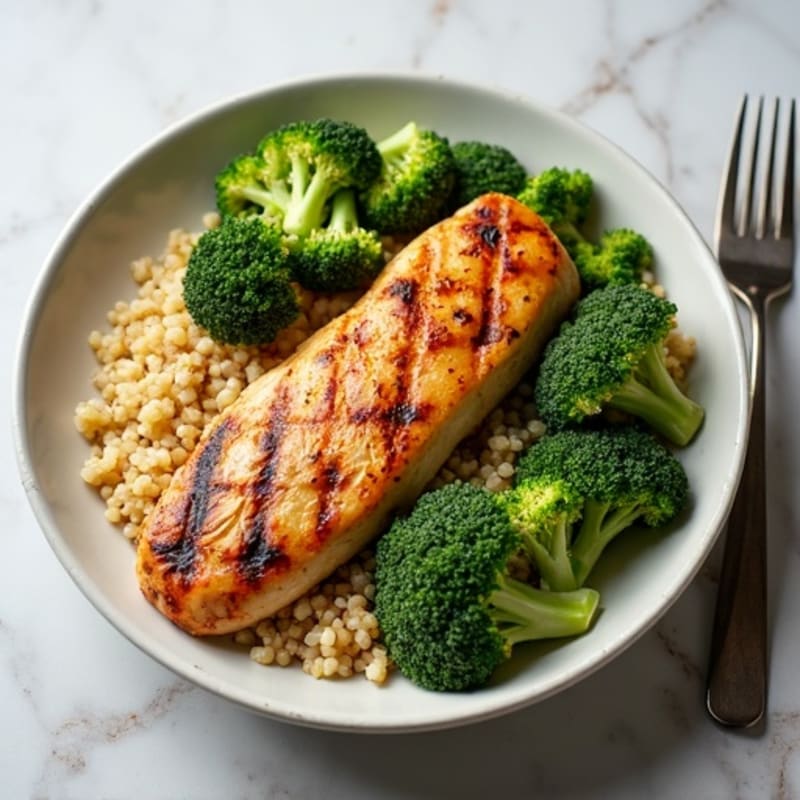 Grilled Chicken Breast with Quinoa and Roasted Broccoli