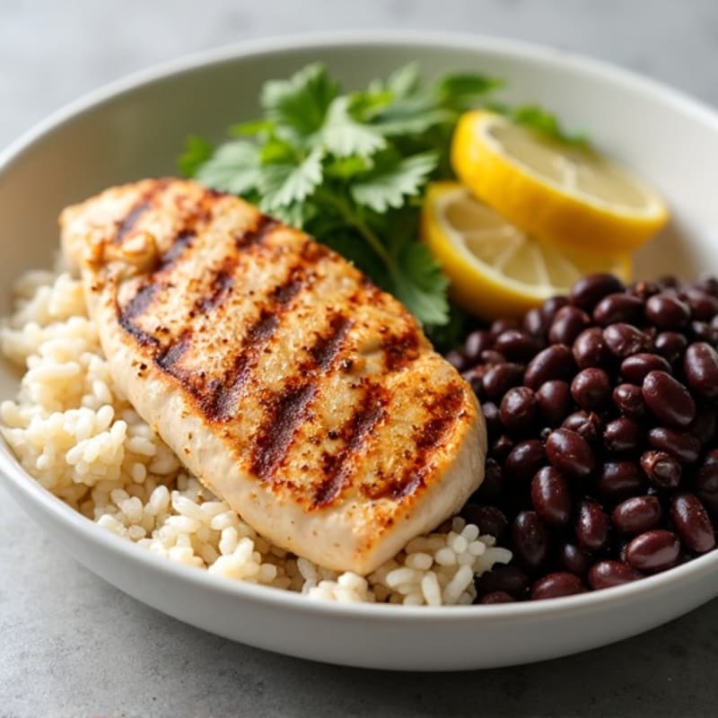 Grilled Chicken Breast with Rice and Black Beans