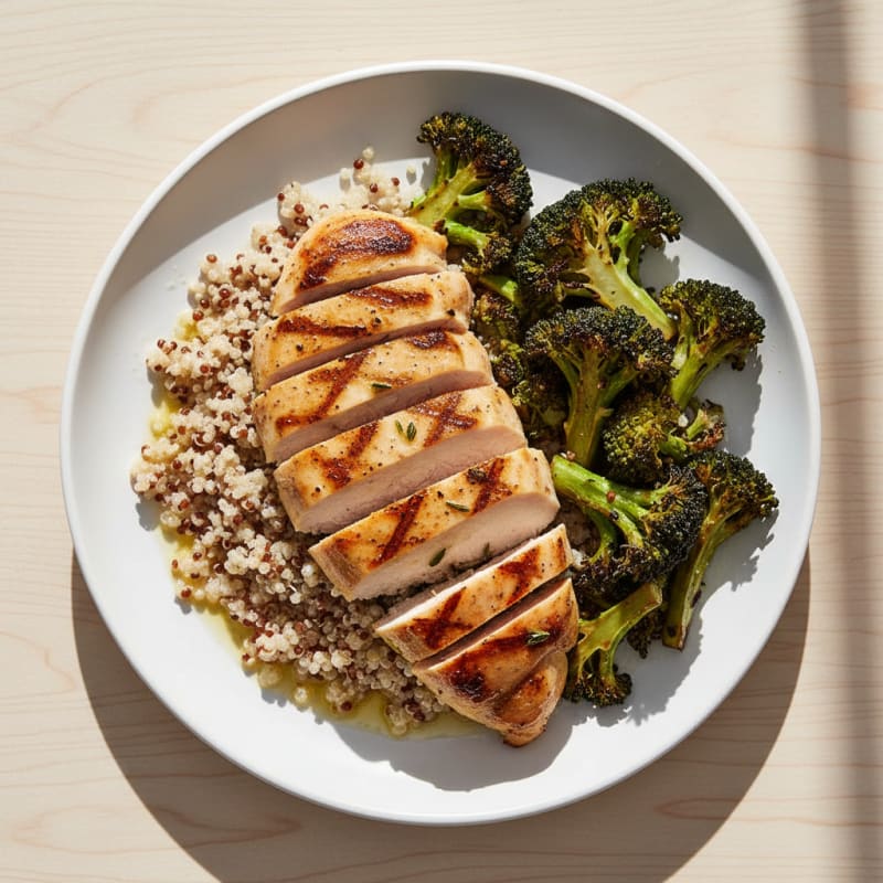 Grilled Chicken Breast with Quinoa and Roasted Broccoli