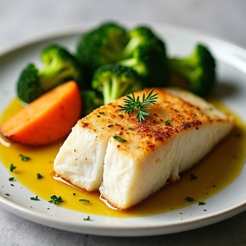 Baked Cod with Roasted Sweet Potato and Steamed Broccoli