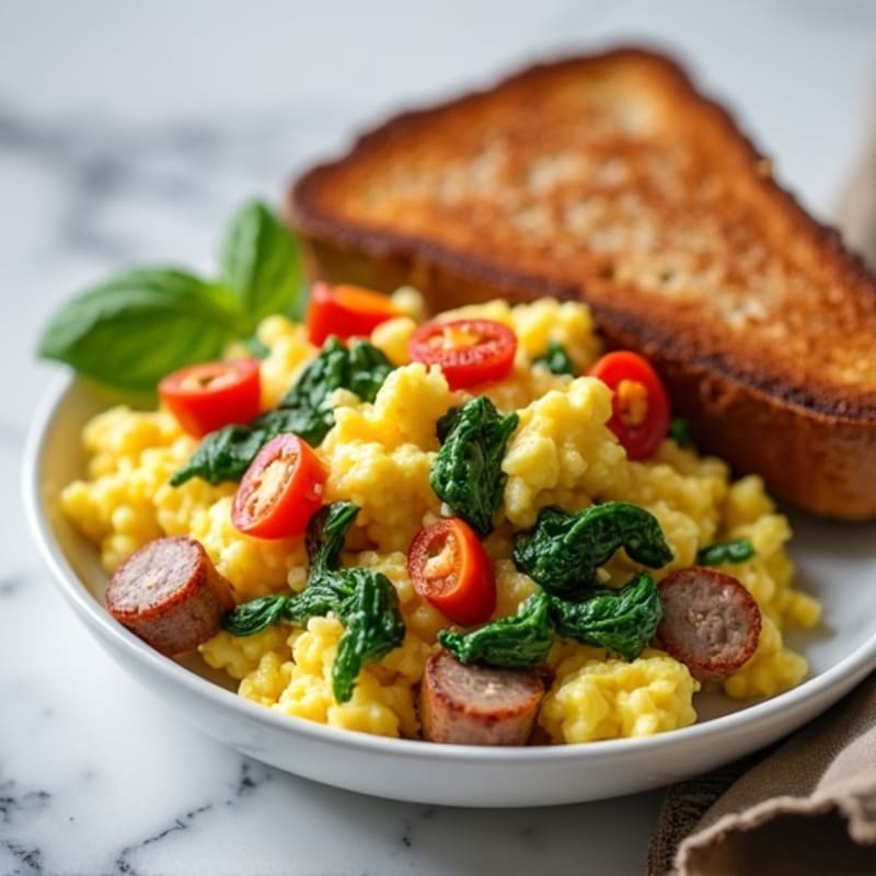 Egg White Scramble with Turkey Sausage, Spinach & Whole Grain Toast
