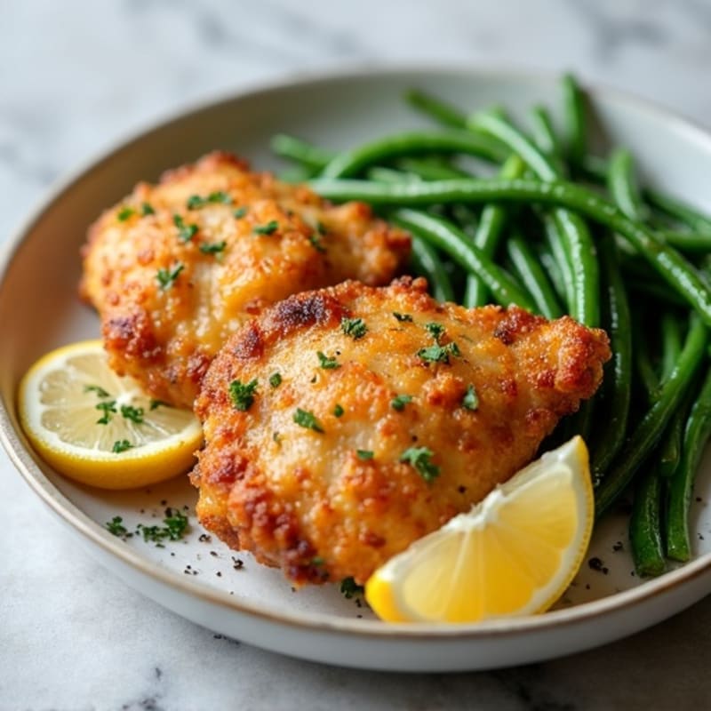Crispy Lemon Garlic Chicken Thighs with Roasted Green Beans