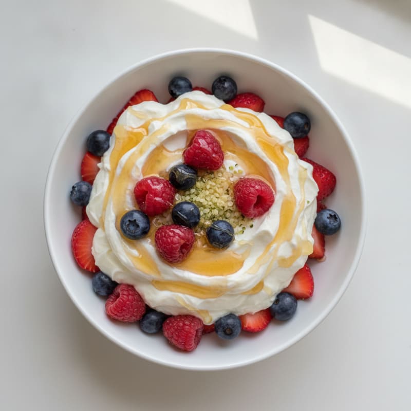 Silky Protein Yogurt Parfait with Mixed Berries and Honey