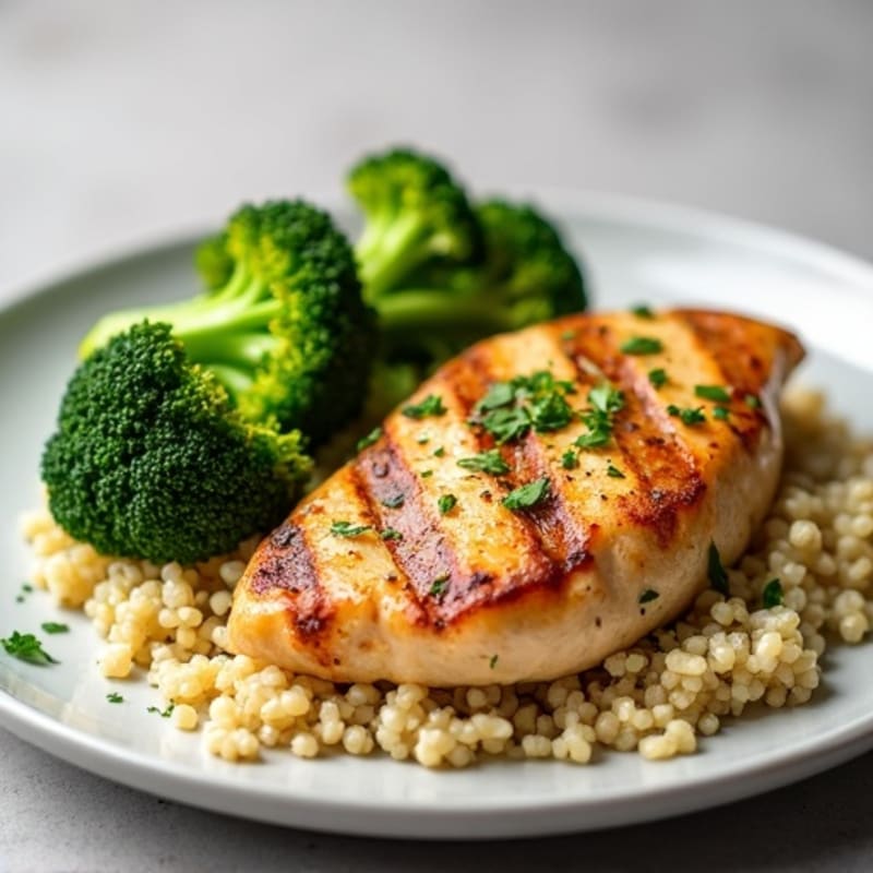 Grilled Chicken Breast with Quinoa and Roasted Broccoli