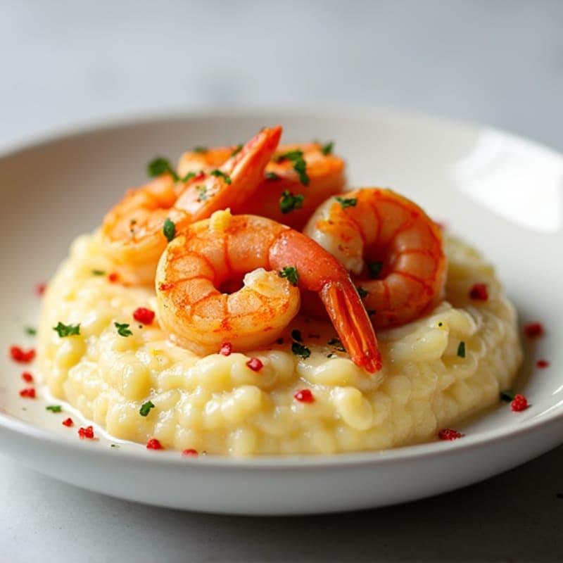 Creamy Cauliflower Grits with Spicy Garlic Shrimp